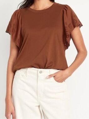 Old Navy Cutwork-Sleeve Mixed Fabric Top | XL